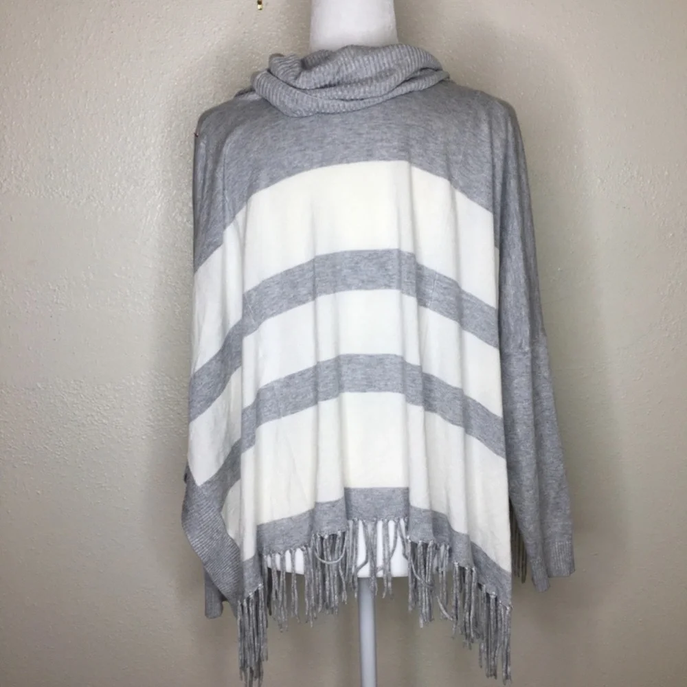 Central Park West Striped Cowl Neck Sweater L
